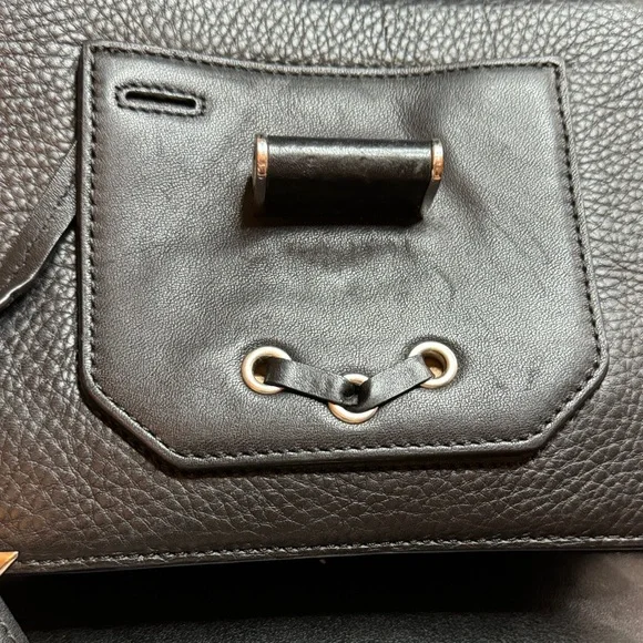 Mackage Black Pebbled Leather Crossbody Bag Arrow Detail & Hardwear Motorcycle - Picture 7 of 12